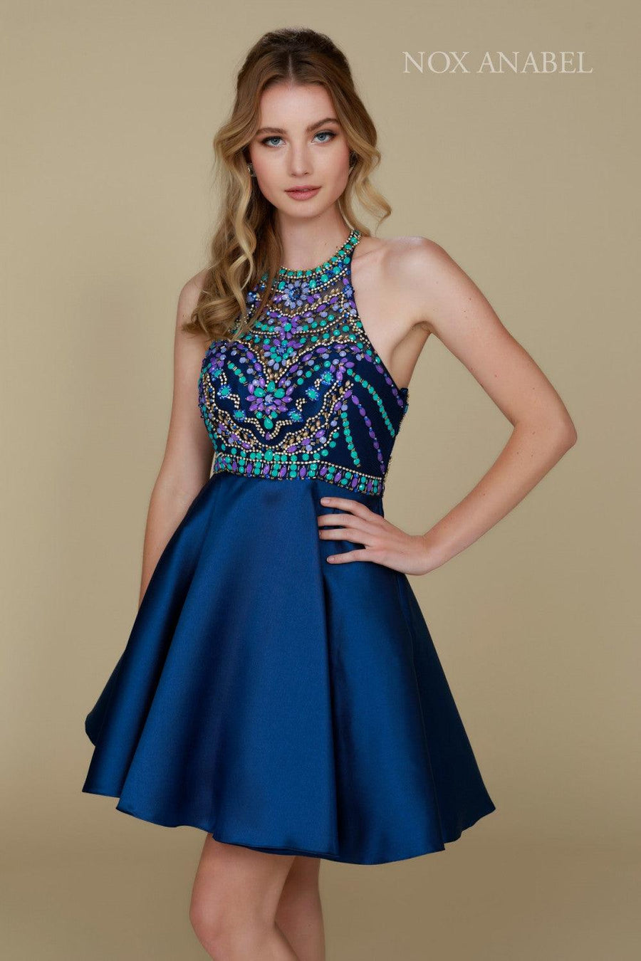 Short Beaded Homecoming Prom Dress - The Dress Outlet Nox Anabel
