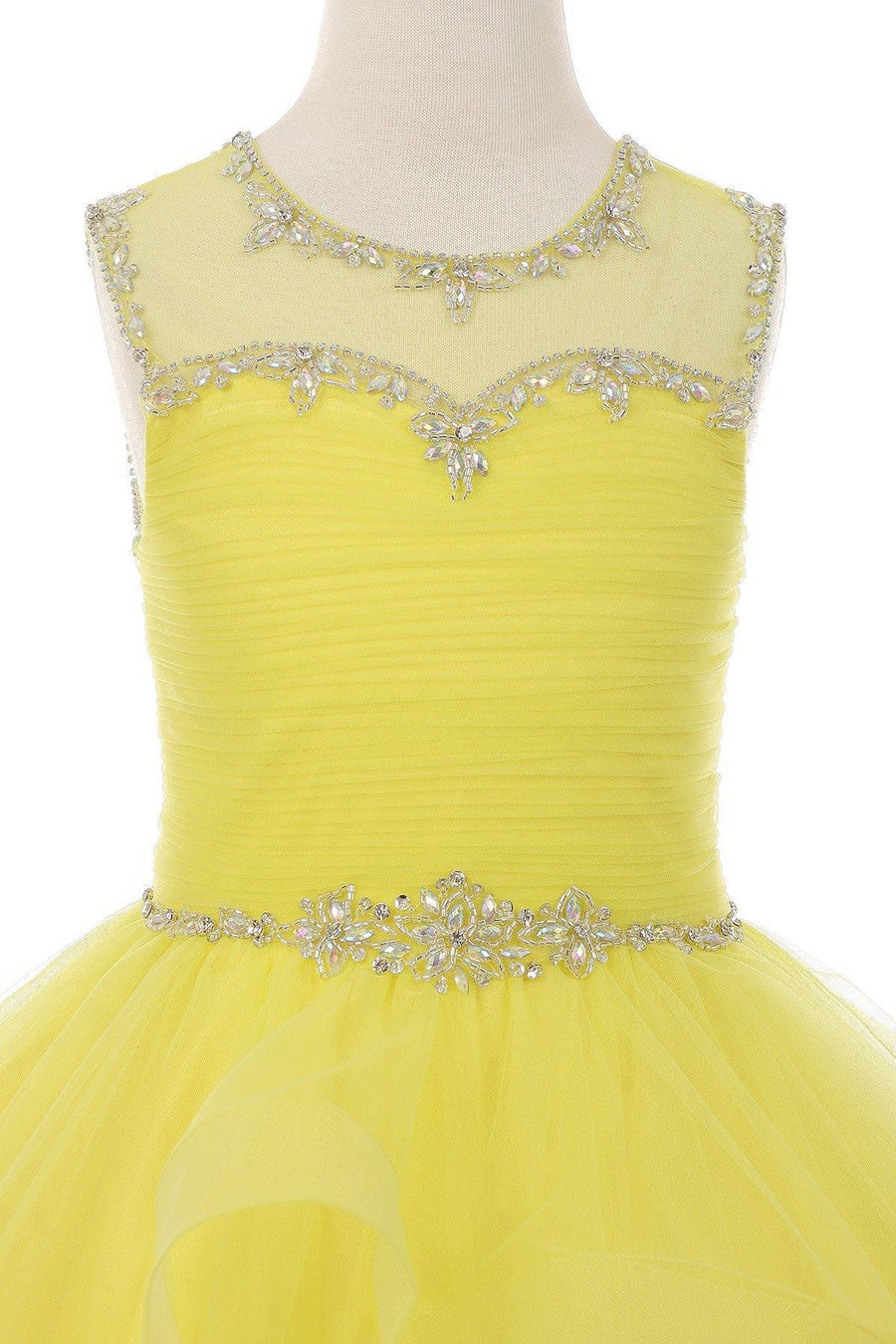 Short Beaded Illusion Neckline Flower Girl Dress Sale - The Dress Outlet