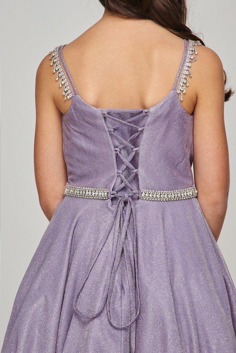 Short Beaded Metallic Flower Girl  Dress - The Dress Outlet