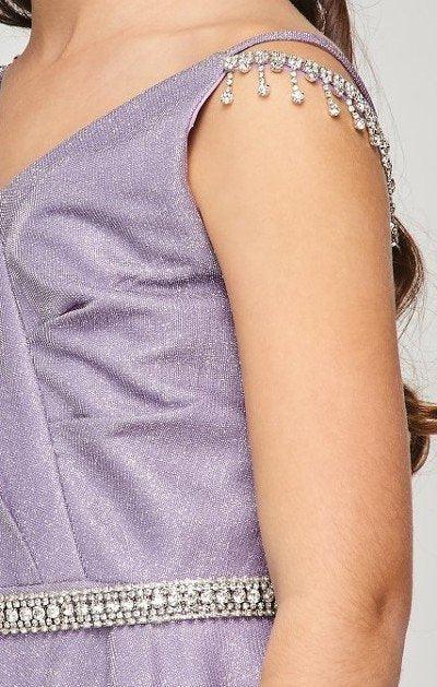 Short Beaded Metallic Flower Girl  Dress - The Dress Outlet