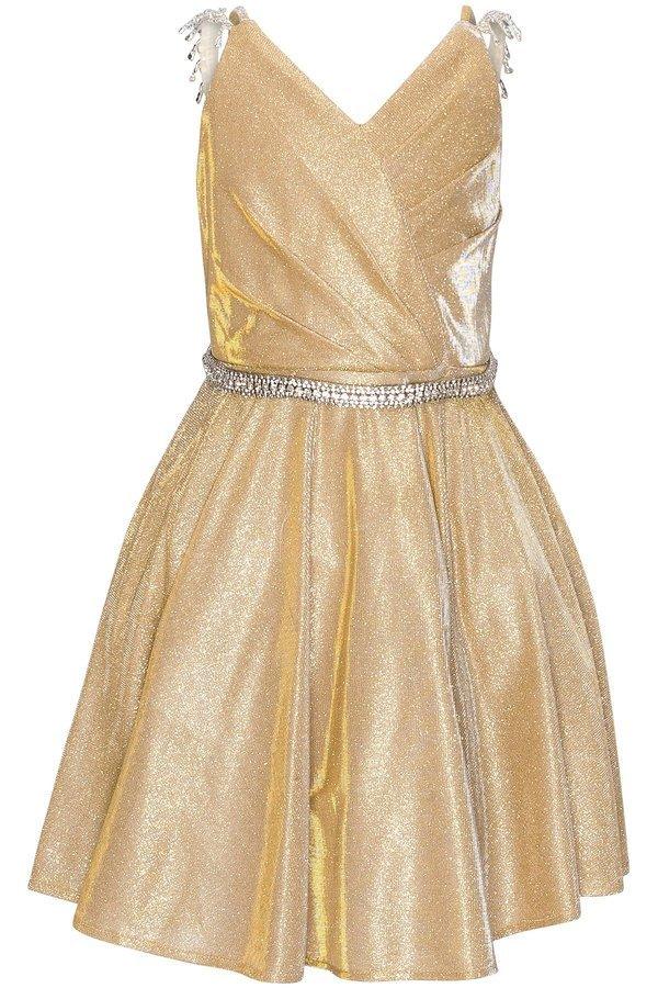 Short Beaded Metallic Flower Girl  Dress - The Dress Outlet