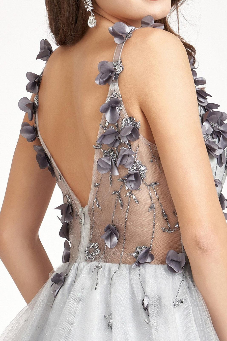 Short Cocktail Glitter Mesh Floral Homecoming Dress - The Dress Outlet