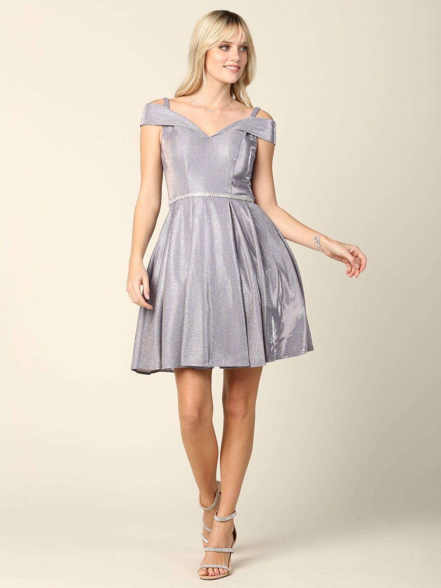 Short Cocktail Off Shoulder Glitter Prom Dress - The Dress Outlet