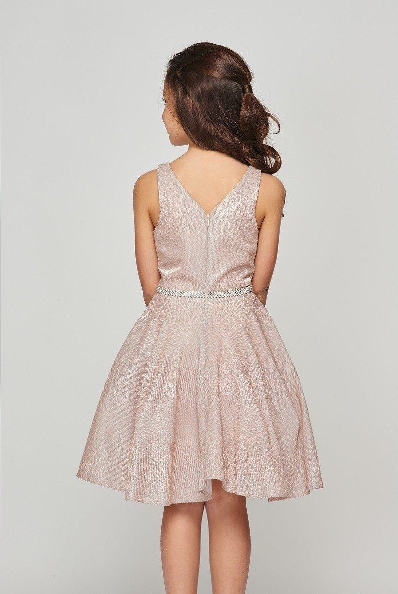 Short Flower Girl Sleeveless Metallic Glitter Dress - The Dress Outlet