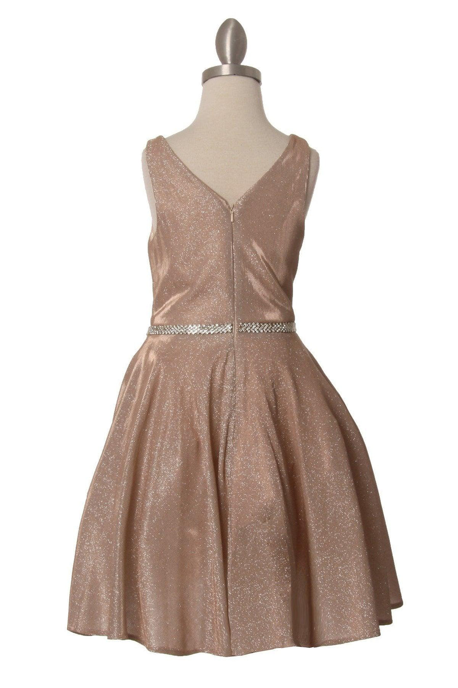 Short Flower Girl Sleeveless Metallic Glitter Dress - The Dress Outlet