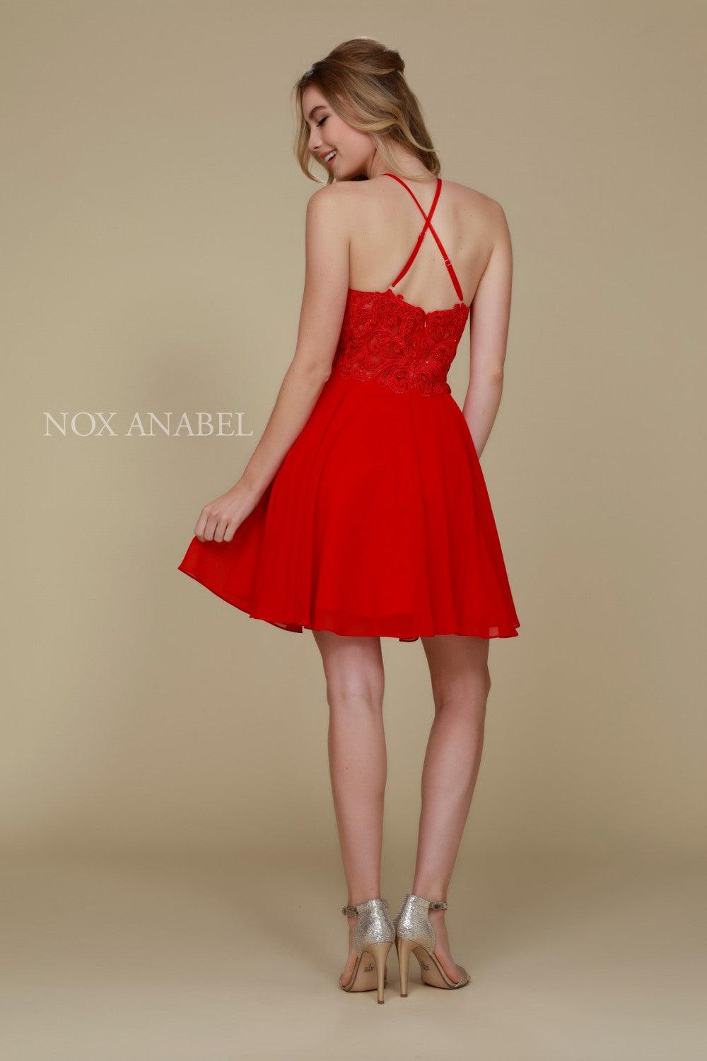 Short High Neck Embroidered Homecoming Cocktail Dress - The Dress Outlet Nox Anabel