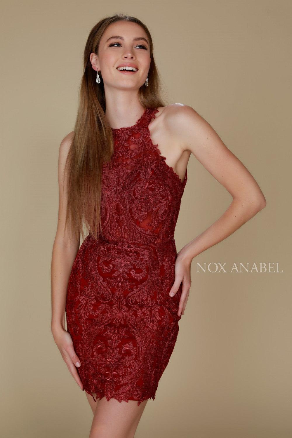 Short High Neck Formal Cocktail Dress - The Dress Outlet Nox Anabel