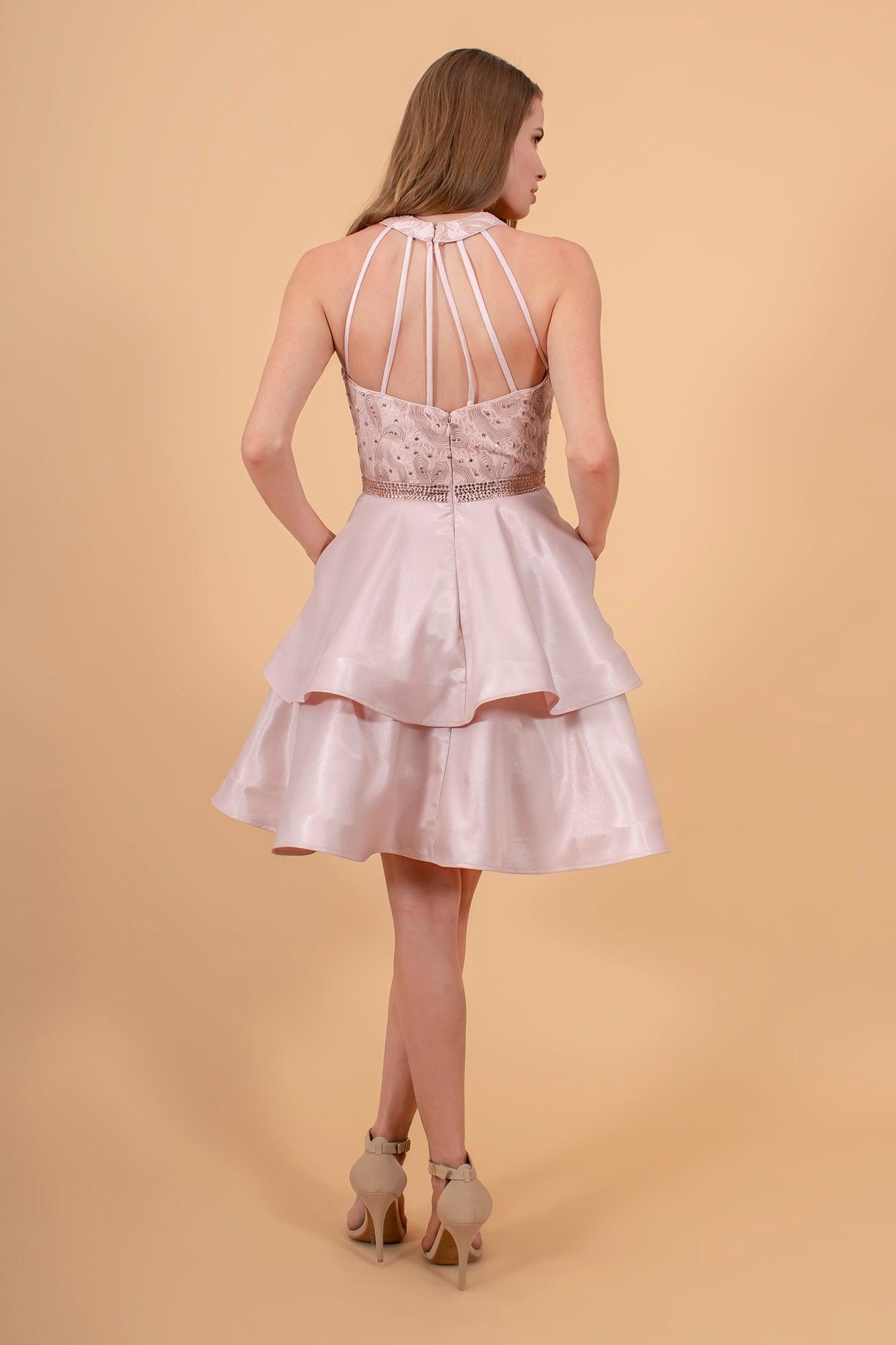 Short Homecoming Halter Satin Cocktail Dress - The Dress Outlet