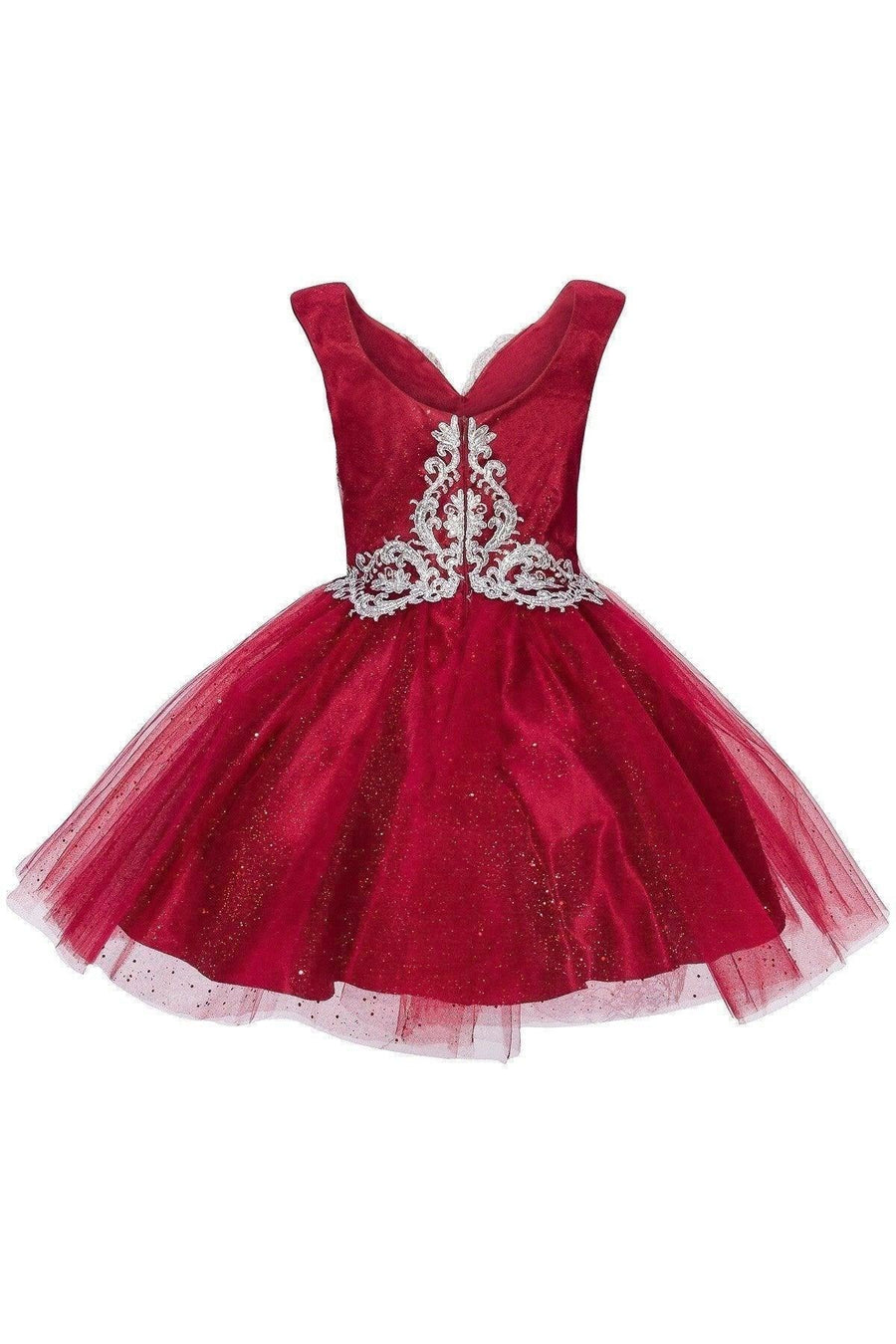 Short Metallic Lace Applique Flower Girl Dress - The Dress Outlet