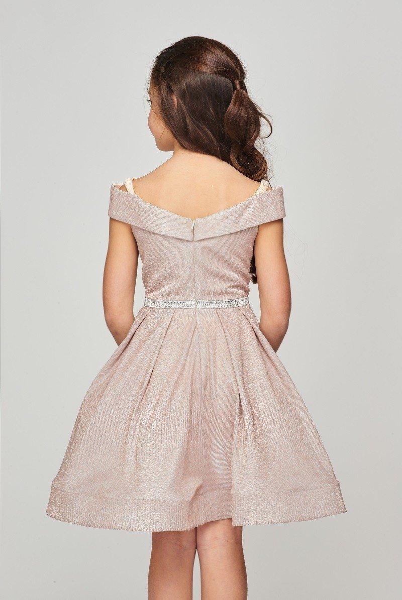 Short Metallic Off Shoulder Flower Girl  Dress - The Dress Outlet