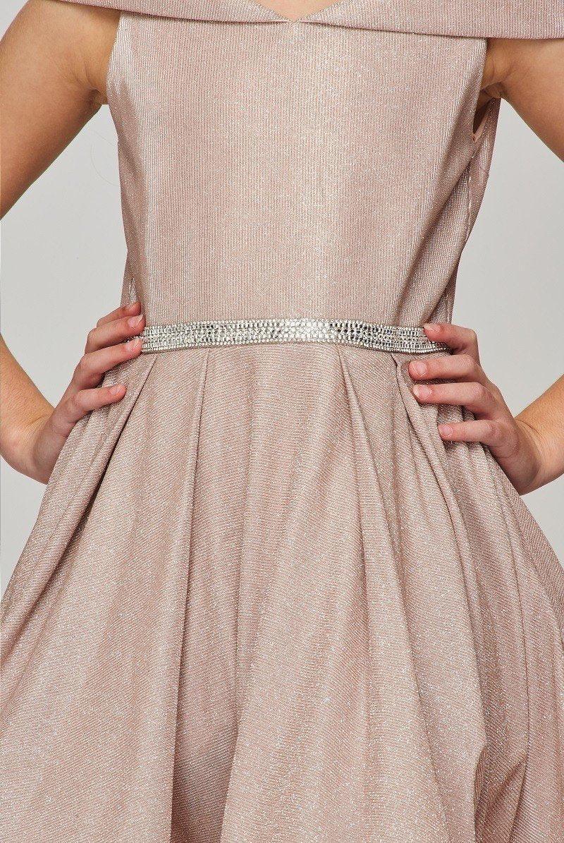 Short Metallic Off Shoulder Flower Girl  Dress - The Dress Outlet