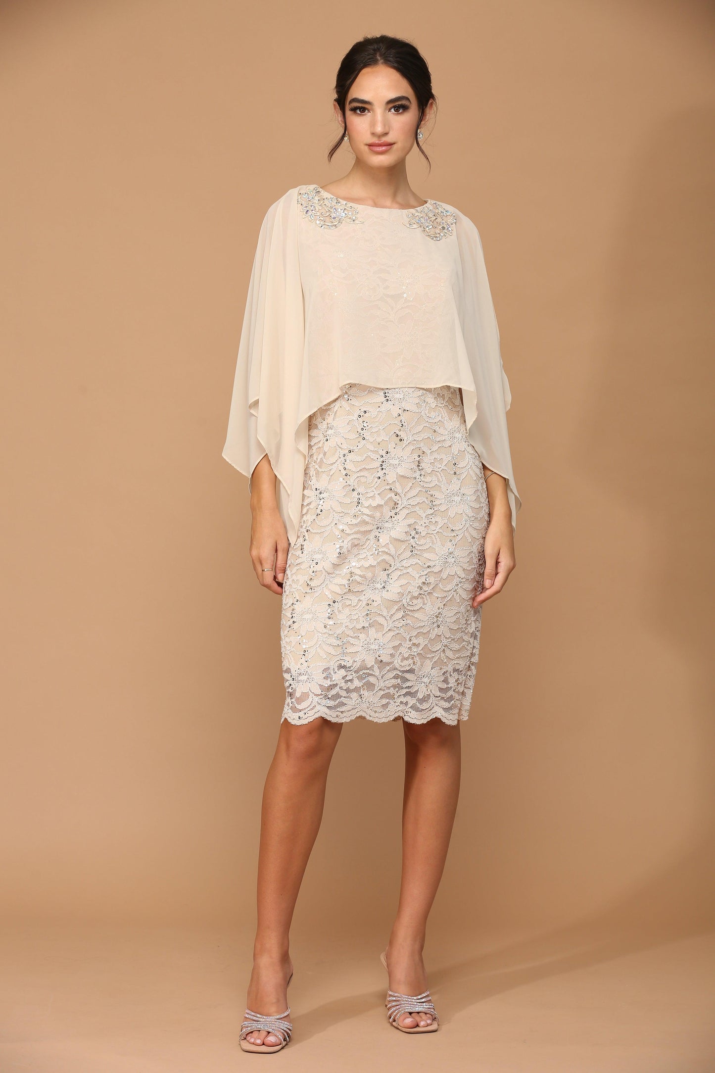 Short Mother of the Bride Cape Dress