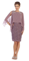 Short Mother of the Bride Cape Dress - The Dress Outlet Eva Fashion