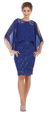 Short Mother of the Bride Cape Dress - The Dress Outlet Eva Fashion