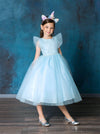 Short Ruffle Sleeves Beaded Flower Girl Dress - The Dress Outlet