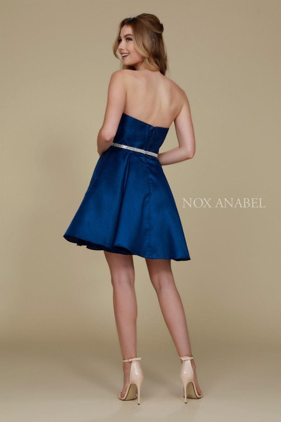 Short Satin Formal Prom Homecoming Dress with Pockets - The Dress Outlet Nox Anabel