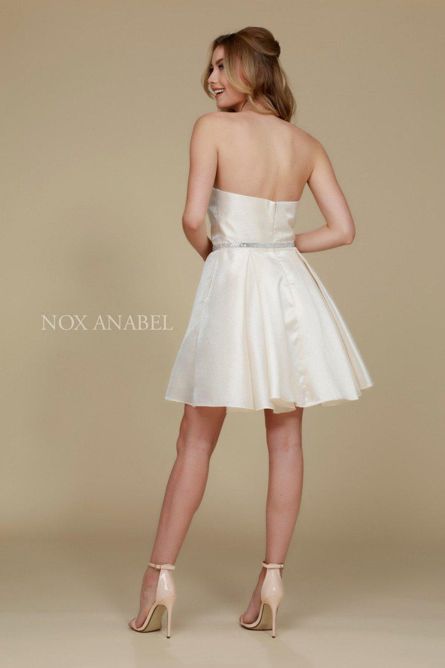 Short Satin Formal Prom Homecoming Dress with Pockets - The Dress Outlet Nox Anabel