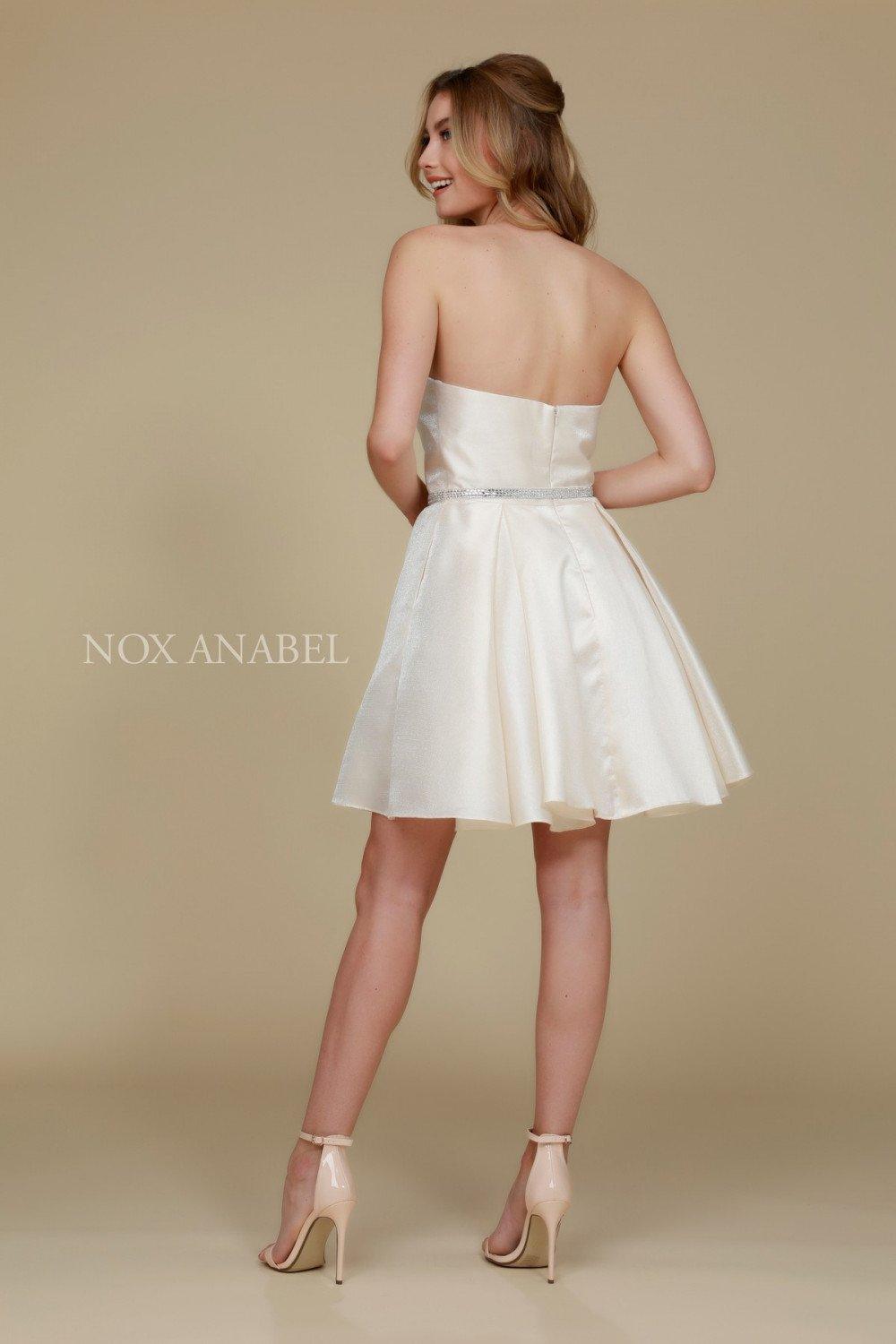 Short Satin Formal Prom Homecoming Dress with Pockets - The Dress Outlet Nox Anabel