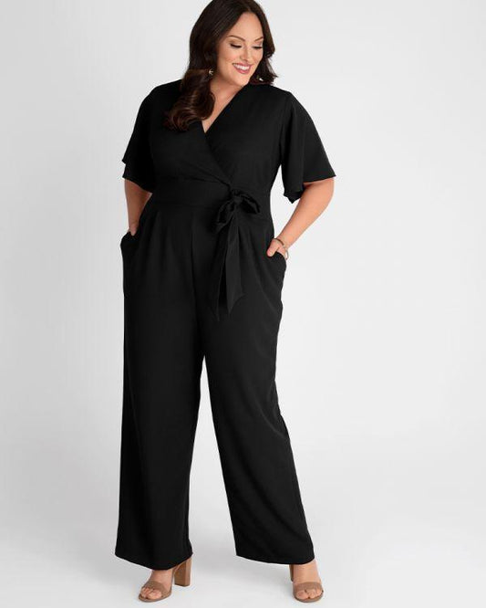 Short Sleeve Crepe Jumpsuit - The Dress Outlet