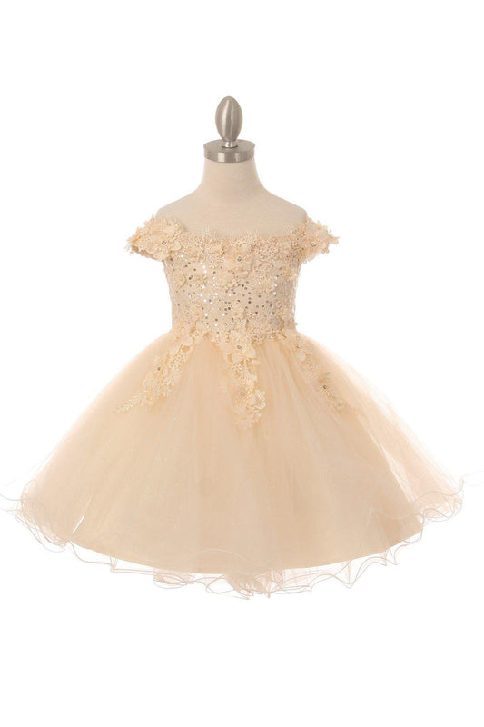 Short Sleeve Embellished Party Flower Girls Dress - The Dress Outlet Cinderella Couture