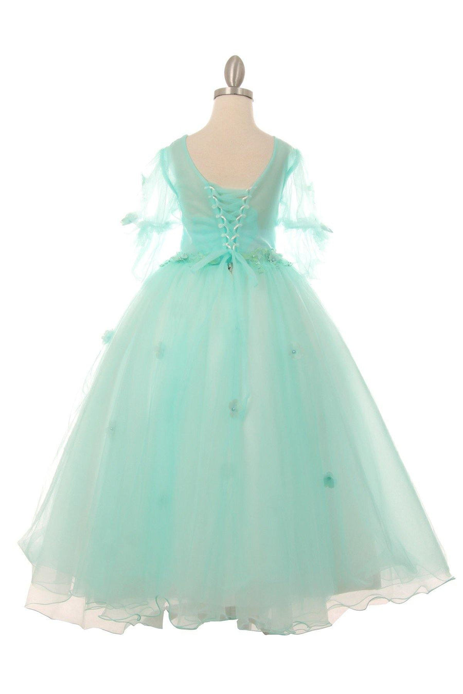 Short Sleeved Beaded Organza Gown Flower Girl - The Dress Outlet Cinderella Couture