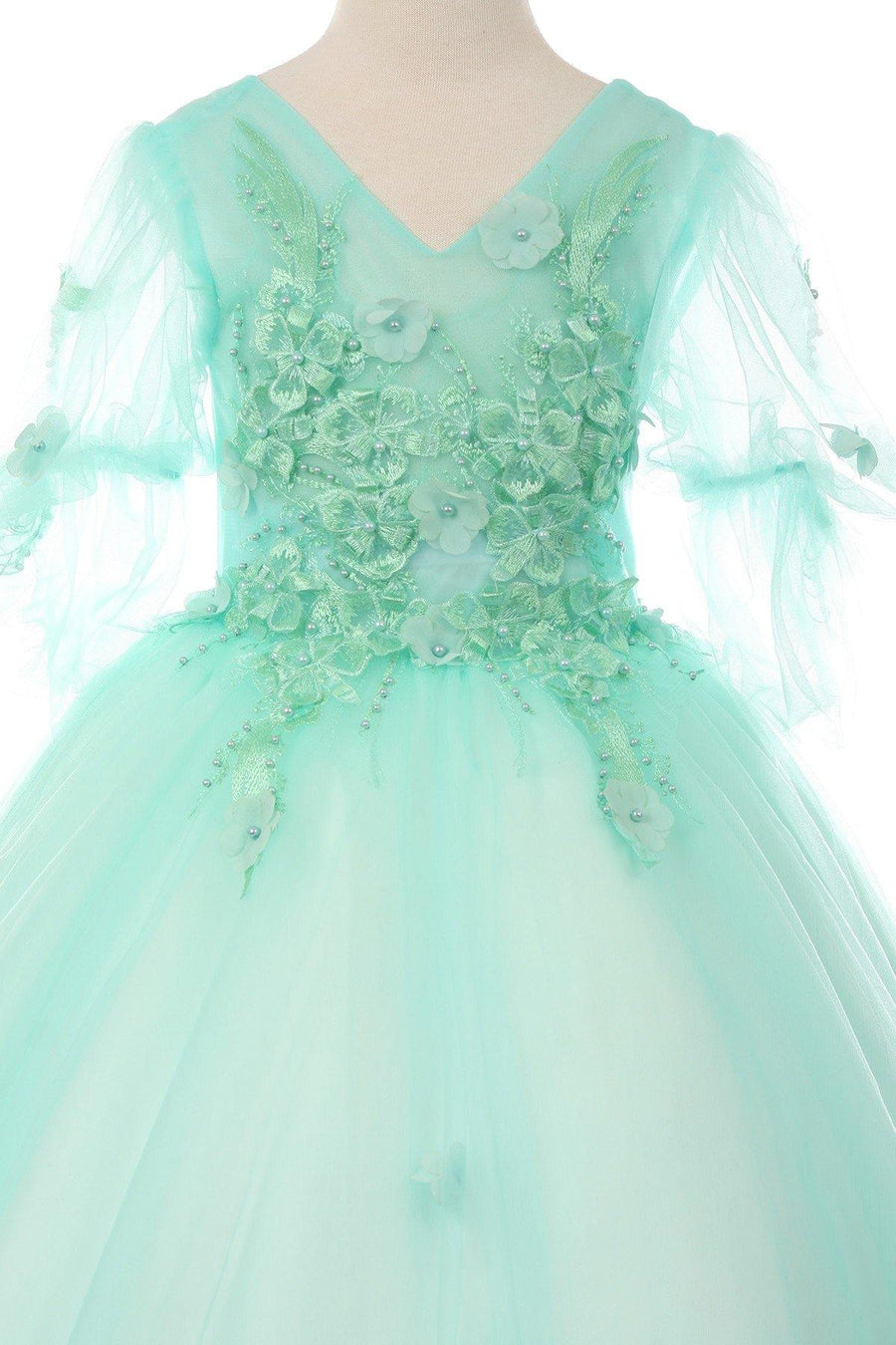 Short Sleeved Beaded Organza Gown Flower Girl - The Dress Outlet Cinderella Couture