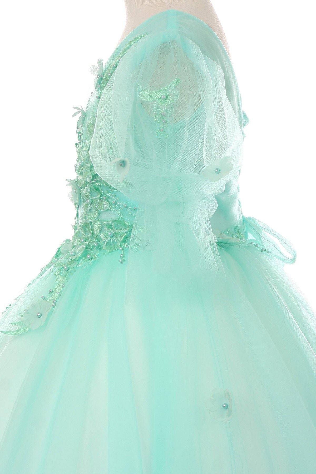 Short Sleeved Beaded Organza Gown Flower Girl - The Dress Outlet Cinderella Couture