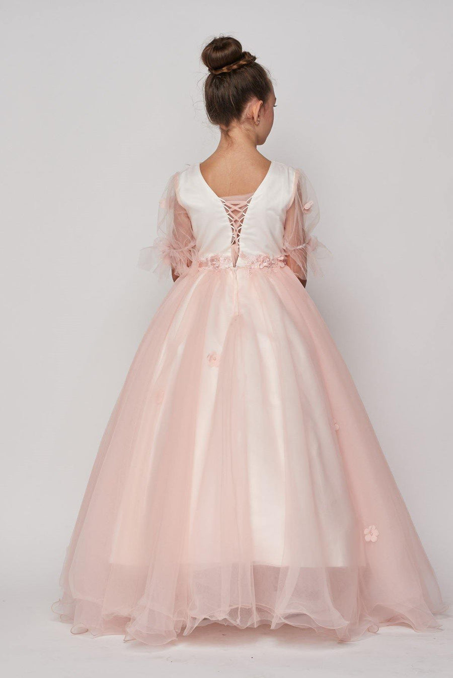 Short Sleeved Beaded Organza Gown Flower Girl - The Dress Outlet Cinderella Couture