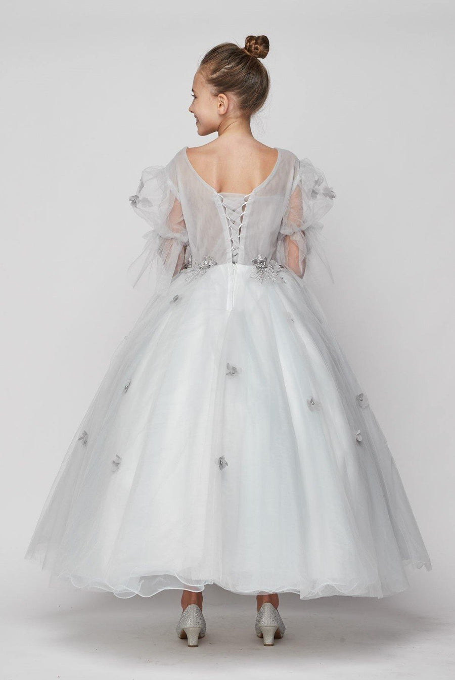 Short Sleeved Beaded Organza Gown Flower Girl - The Dress Outlet Cinderella Couture