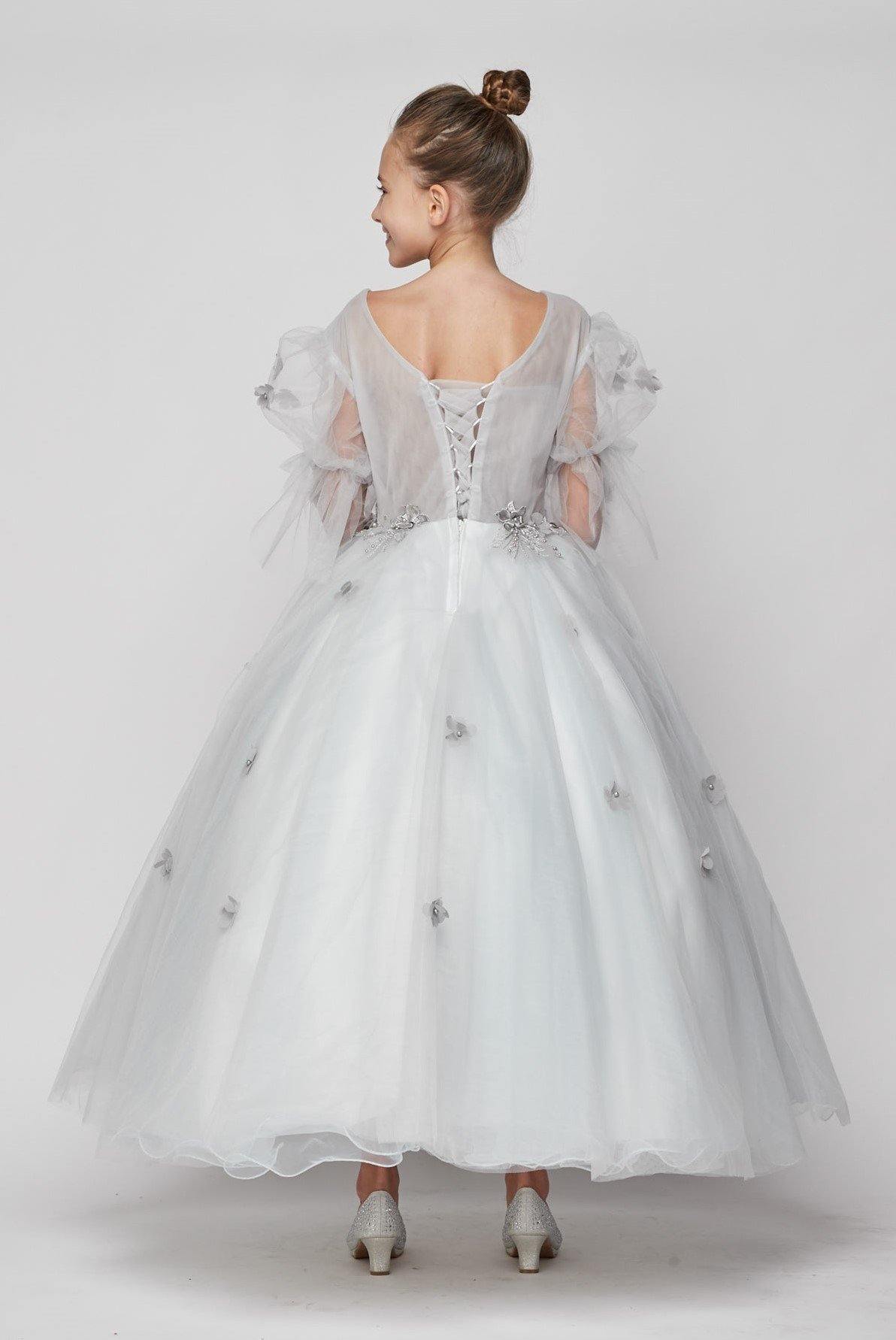 Short Sleeved Beaded Organza Gown Flower Girl - The Dress Outlet Cinderella Couture