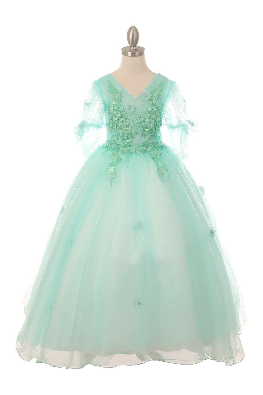 Short Sleeved Beaded Organza Gown Flower Girl - The Dress Outlet Cinderella Couture