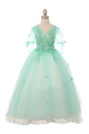 Short Sleeved Beaded Organza Gown Flower Girl - The Dress Outlet Cinderella Couture
