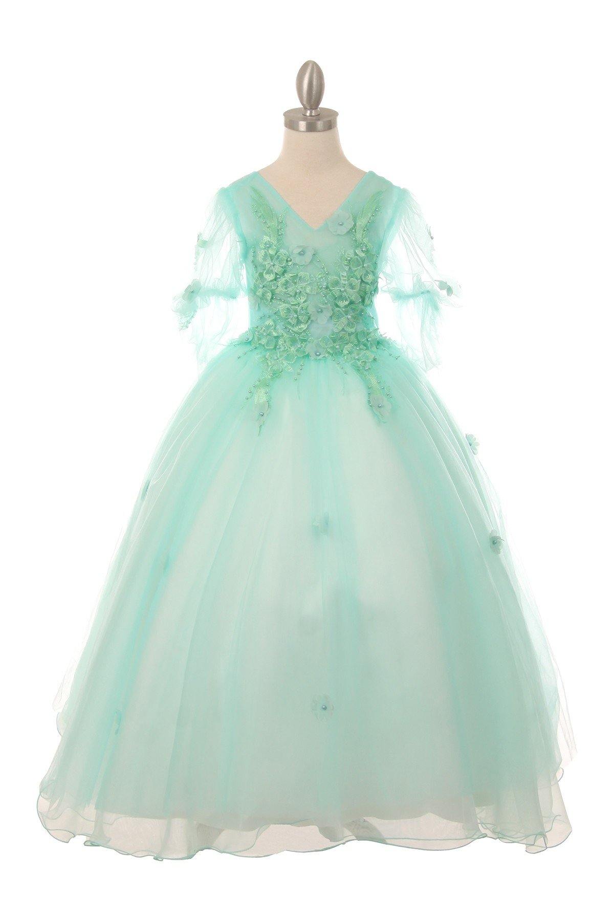 Short Sleeved Beaded Organza Gown Flower Girl - The Dress Outlet Cinderella Couture