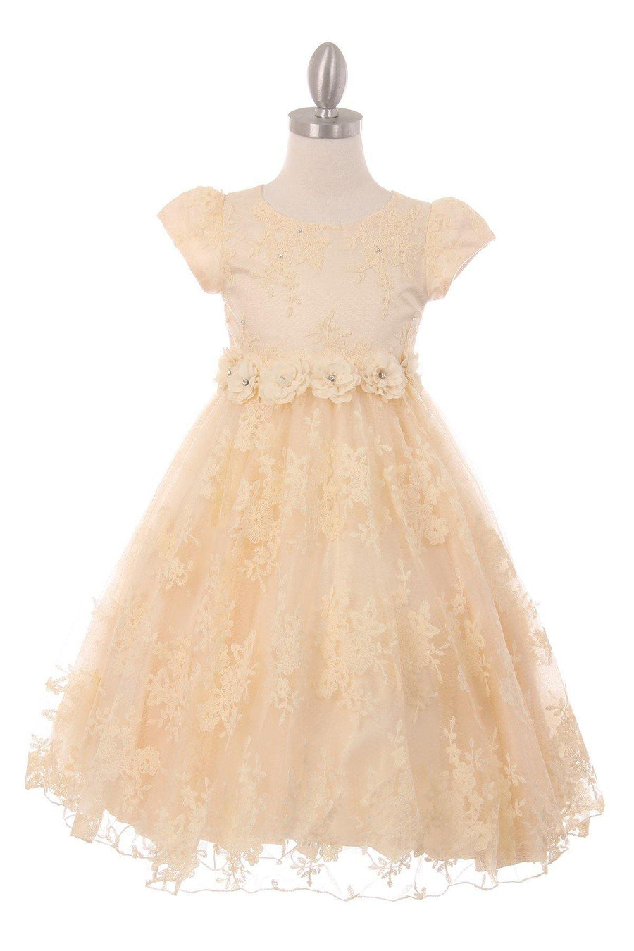 Short Sleeved Lace Flower Girls Dress - The Dress Outlet Cinderella Couture