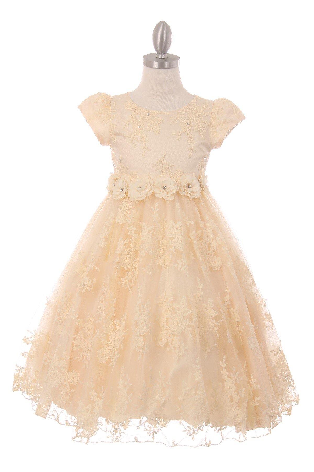 Short Sleeved Lace Flower Girls Dress - The Dress Outlet Cinderella Couture