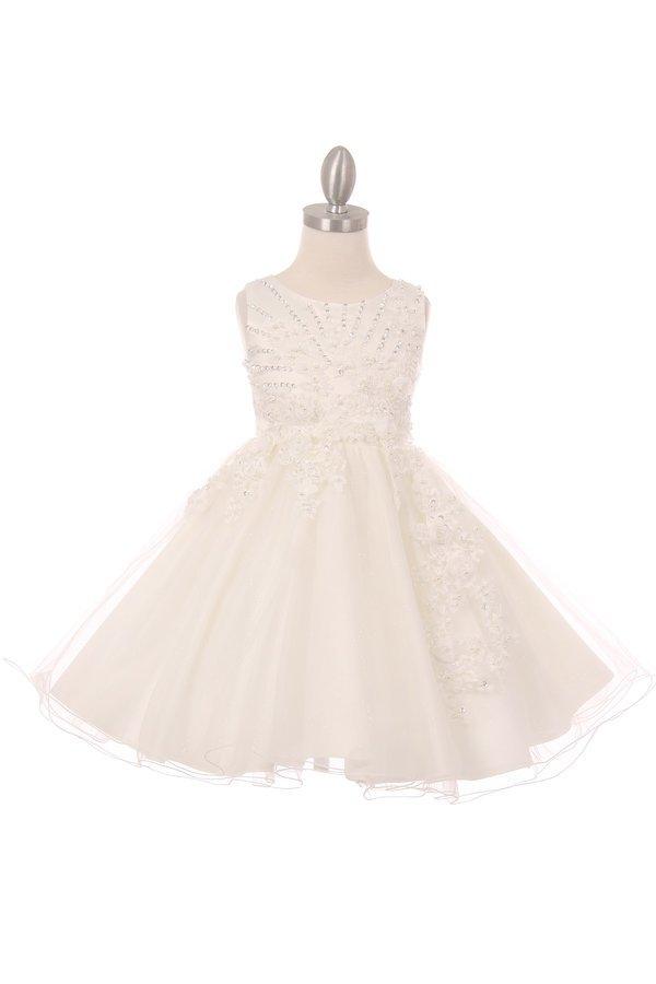 Short Sleeveless Glitter Flower Girl Dress - The Dress Outlet
