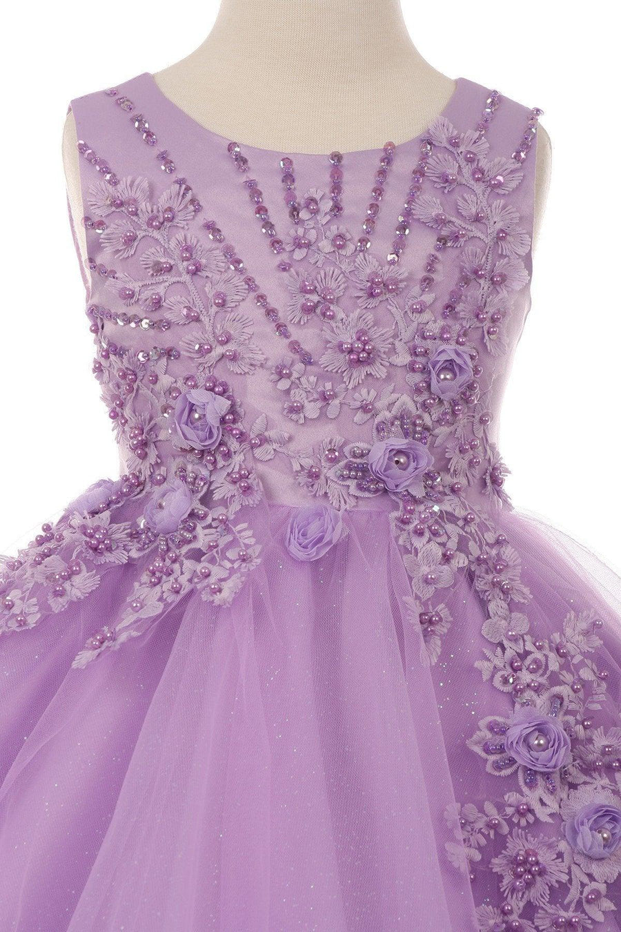 Short Sleeveless Glitter Flower Girl Dress - The Dress Outlet