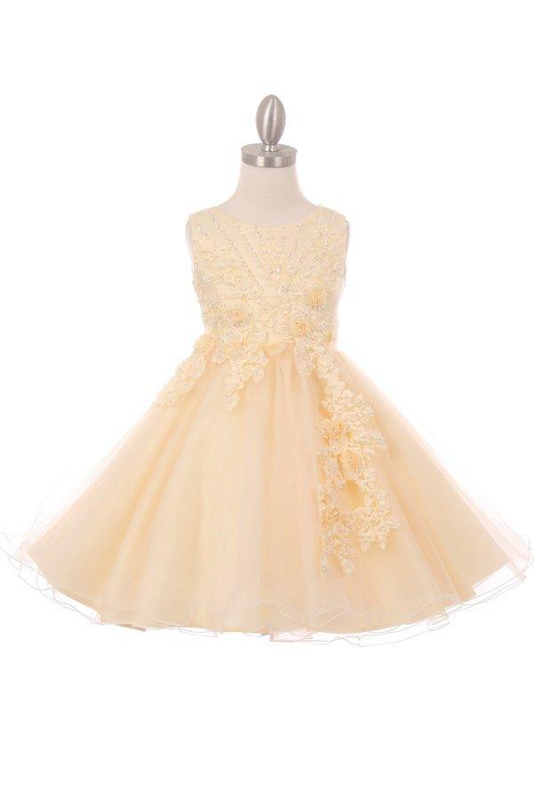 Short Sleeveless Glitter Flower Girl Dress - The Dress Outlet