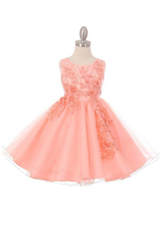 Short Sleeveless Glitter Flower Girl Dress - The Dress Outlet