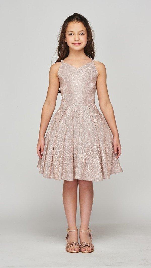 Short Spaghetti Strap Flower Girl Metallic Dress - The Dress Outlet