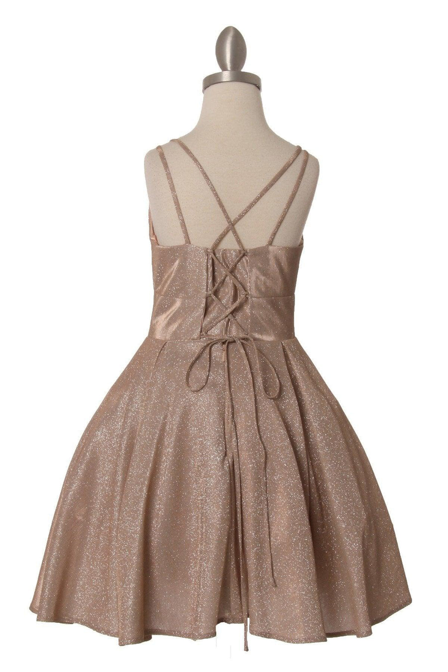 Short Spaghetti Strap Flower Girl Metallic Dress - The Dress Outlet