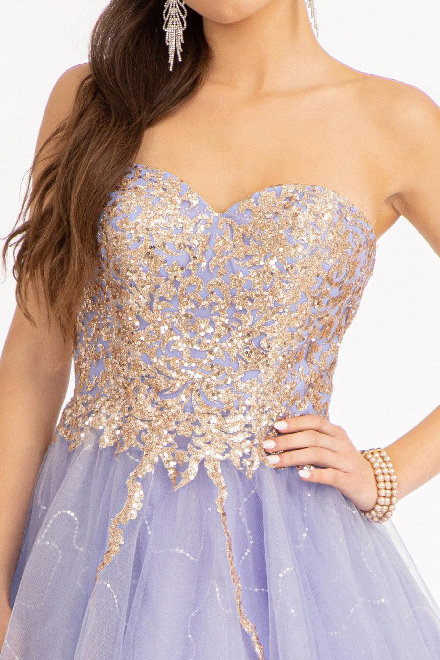 Short Strapless Homecoming Glitter Mesh Prom Dress - The Dress Outlet