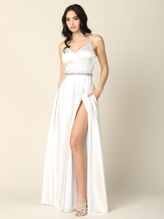 Simple Long Spaghetti Strap Wedding Dress - The Dress Outlet