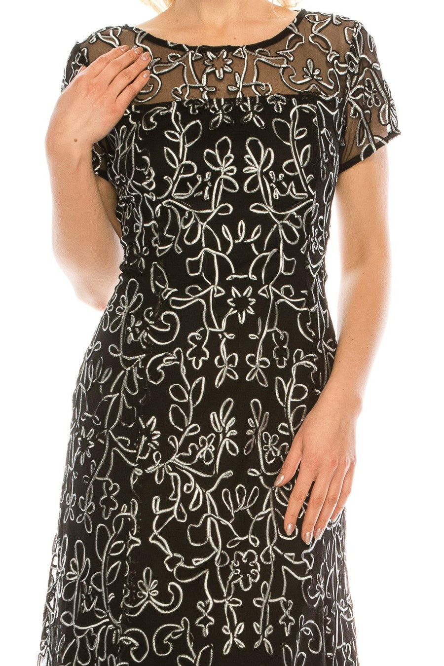 SL Fashions Short Cocktail Mesh Evening Dress 9120251 - The Dress Outlet