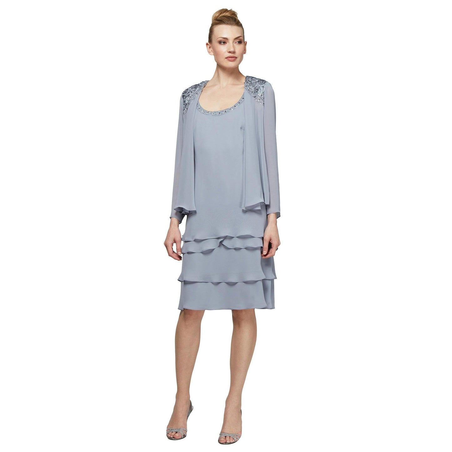 SL Fashions Short Beaded Tiered Jacket Dress 122372 - The Dress Outlet