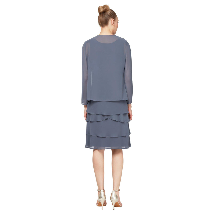 SL Fashions Short Beaded Tiered Jacket Dress 122372 - The Dress Outlet