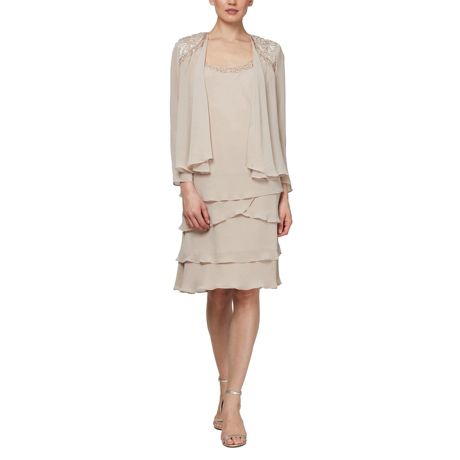 SL Fashions Short Beaded Tiered Jacket Dress 122372 - The Dress Outlet