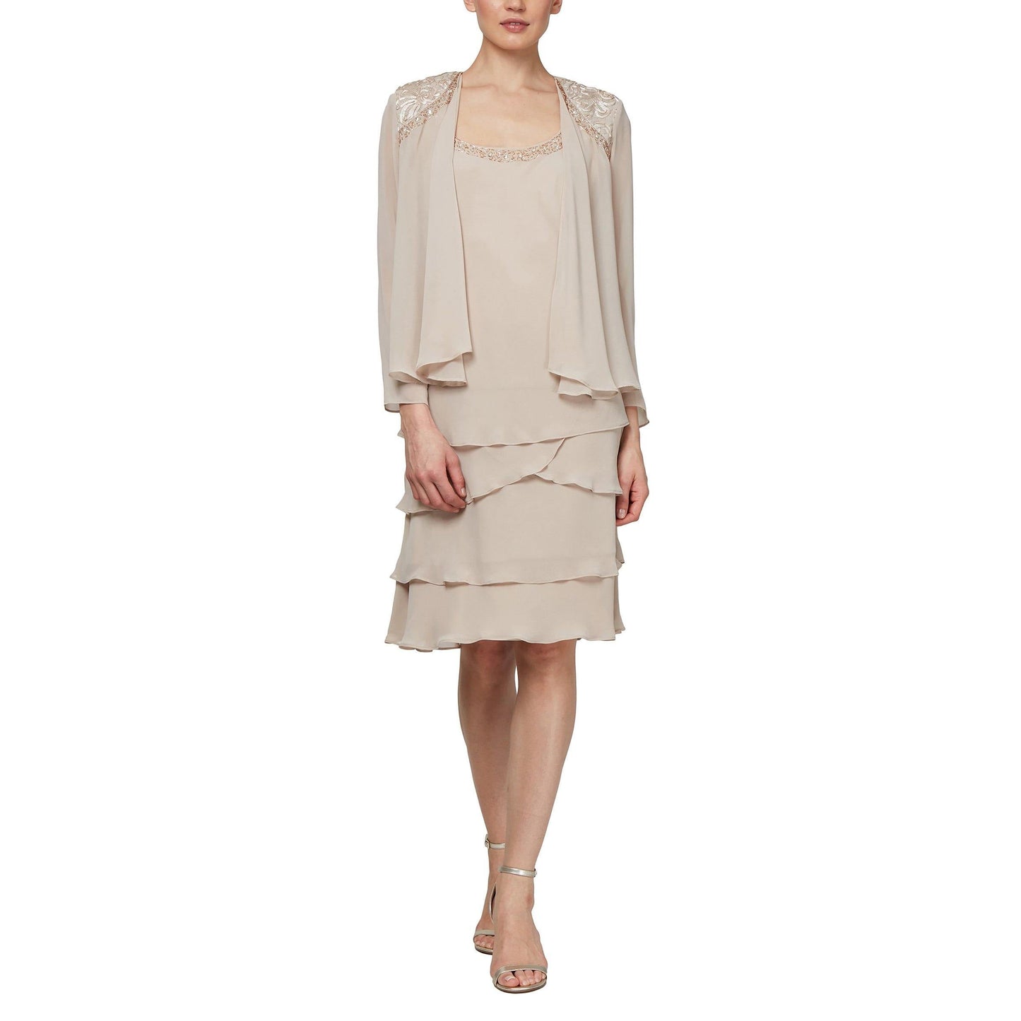 SL Fashions Short Beaded Tiered Jacket Dress 122372 - The Dress Outlet