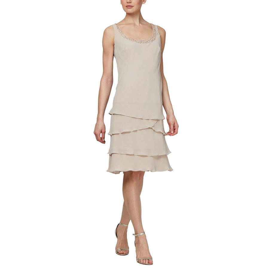 SL Fashions Short Beaded Tiered Jacket Dress 122372 - The Dress Outlet