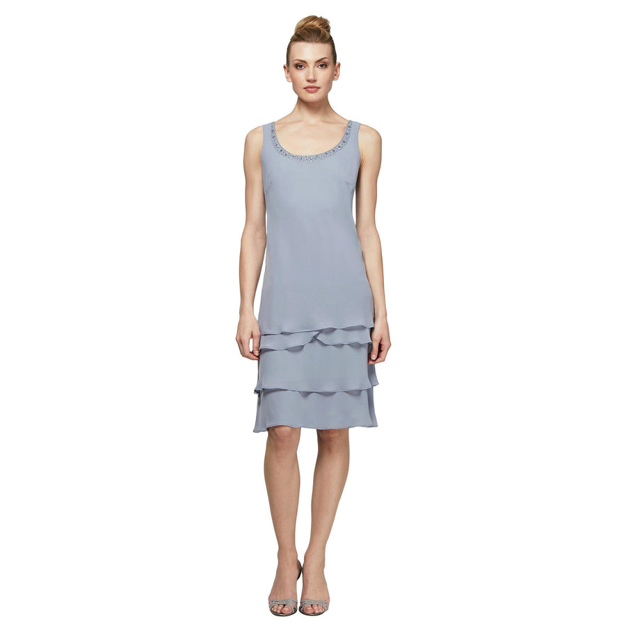 SL Fashions Short Beaded Tiered Jacket Dress 122372 - The Dress Outlet